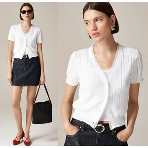 JCrew | NWT Pointelle short-sleeve V-neck cardigan premium ultra-fine cotton | M